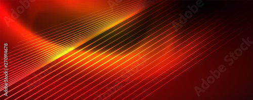 Canvastavla Shiny color neon light with lines, abstract wallpaper, shiny motion, magic space light