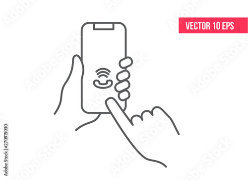 Mobile Phone Line Icon. Smartphone or mobile phone ringing in a human's hand. line icon. Hand holding smartphone