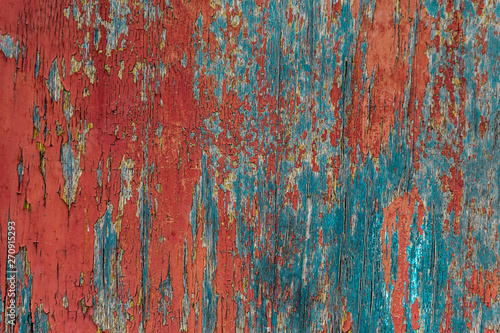 blue wood surface cracked red paint old board background grunge base design art