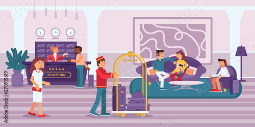 Five star hotel hall interior vector illustration