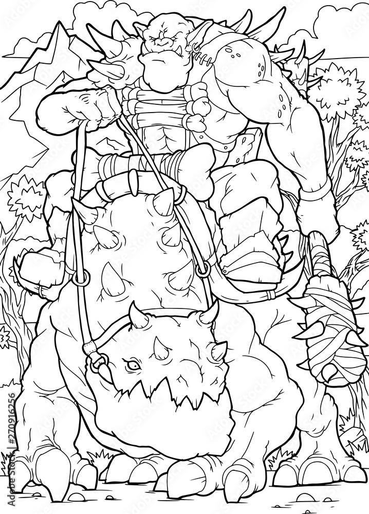Coloring page orc, vector illustration, A4