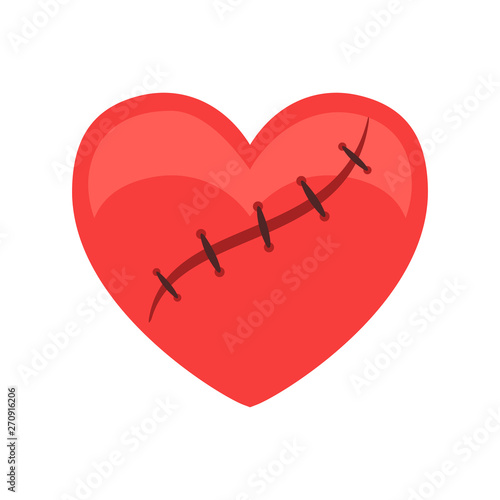 Stitched heart on white background