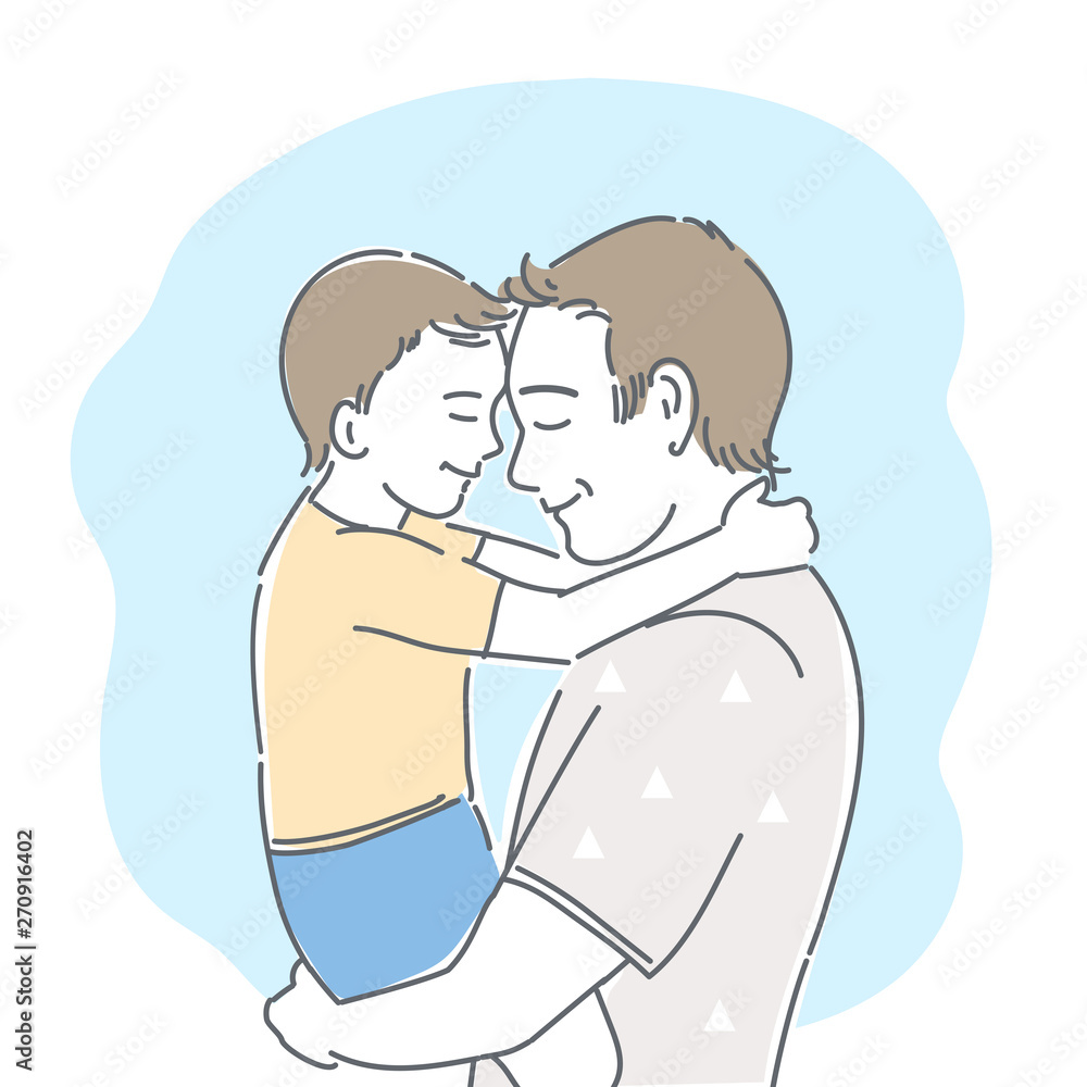 Happy family. Smiling father and child. Hand drawn vector illustration. Happy family. Smiling father and child. Hand drawn vector illustration.