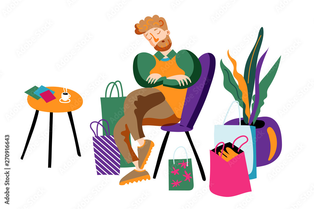 Tired husband in boutique flat vector illustration Tired husband in boutique flat vector illustration