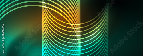 Shiny neon lines template - northern lights glowing blur lines. Futuristic style glow neon 80s disco club or night party techno template