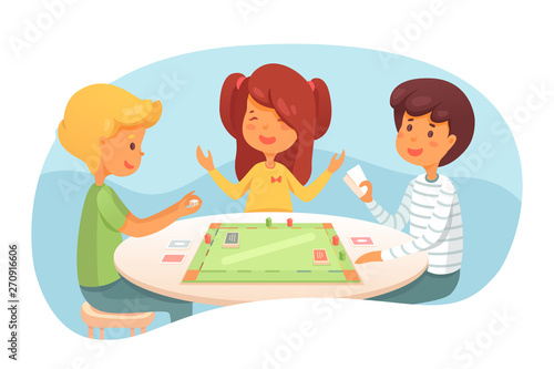 Children playing board game vector illustration