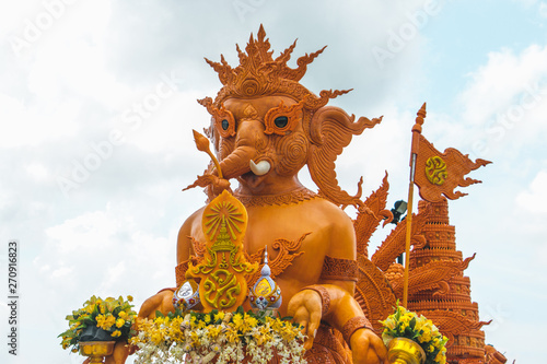 BURIRAM , THAILAND - July 30, 2018 The art of carved candles. Thailand candle festival of buddha in Buriram.