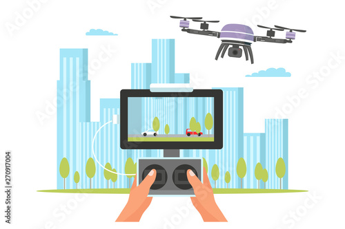 Quadcopter with camera flat vector illustration