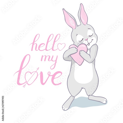 Bunny cute print. Sweet baby boy shower card. Hare fashion child vector. Cool and lovely rabbit illustration for nursery t-shirt, kids apparel, invitation, simple scandinavian child design