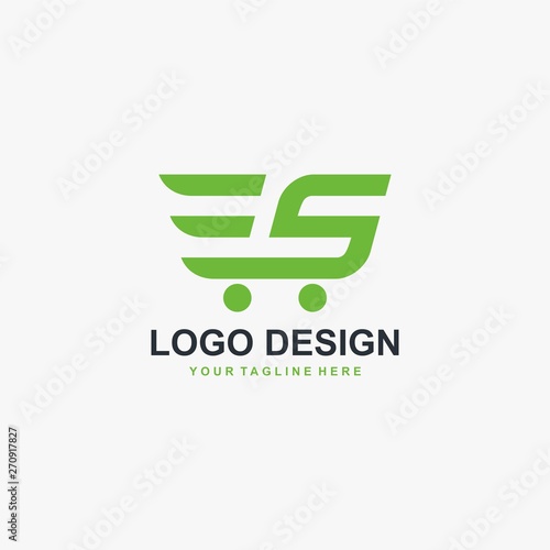Trolley shope and letter S logo vector. Abstract business logo design.