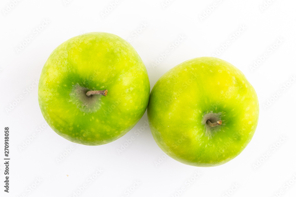ripe juicy green apples focus top view on white background fruit set ripe juicy green apples focus top view on white background fruit set