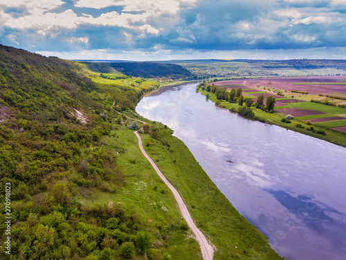 Fototapeta Naklejka Na Ścianę i Meble -  Wonders of Moldova, high altitude aerial shot of river Dniester