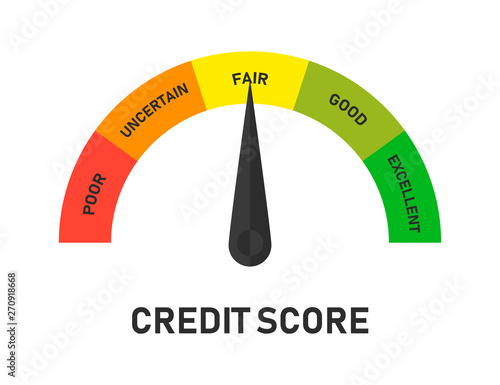 Credit score indicators illustration. Progress indicator with pointer. Financial situation level.