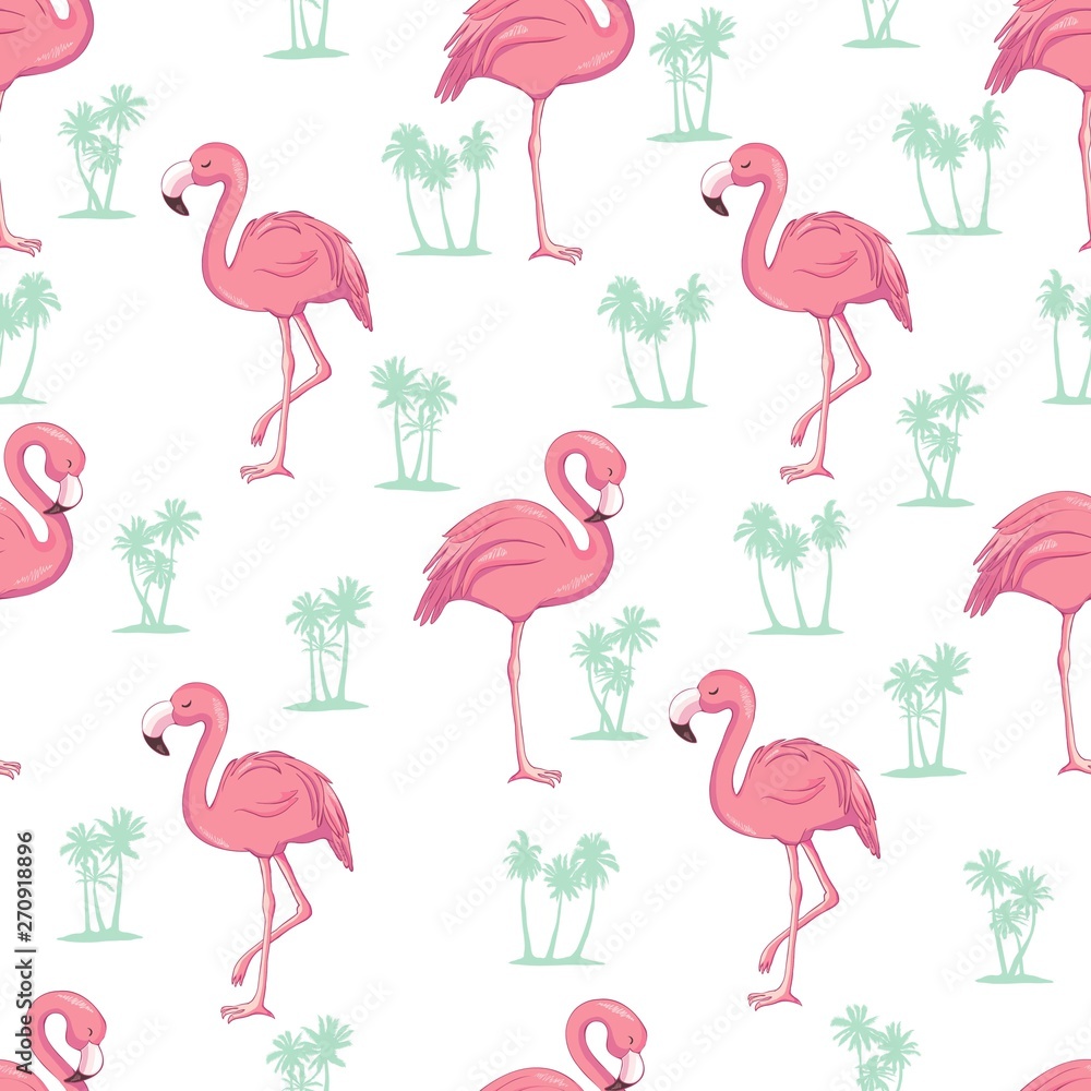Obraz premium Vector seamless pattern with flamingos