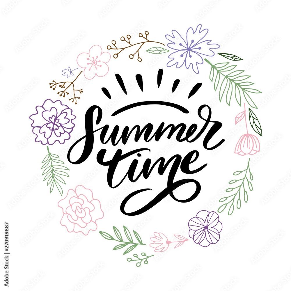Naklejka premium Summer time vector text lettering calligraphy letters black slogan Sales Holiday Flyer Banner Poster