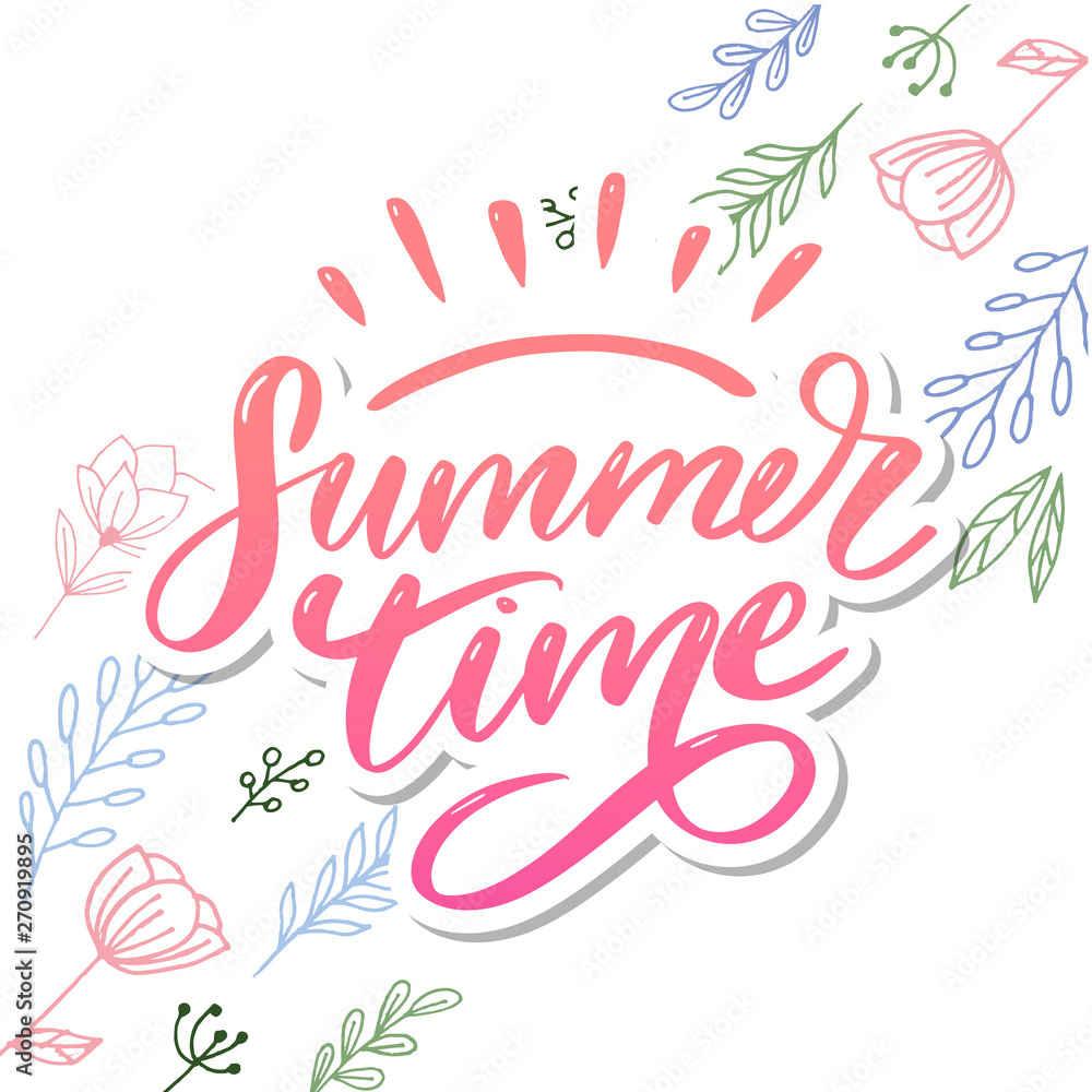 Summer time vector text lettering calligraphy letters black slogan Sales Holiday Flyer Banner Poster