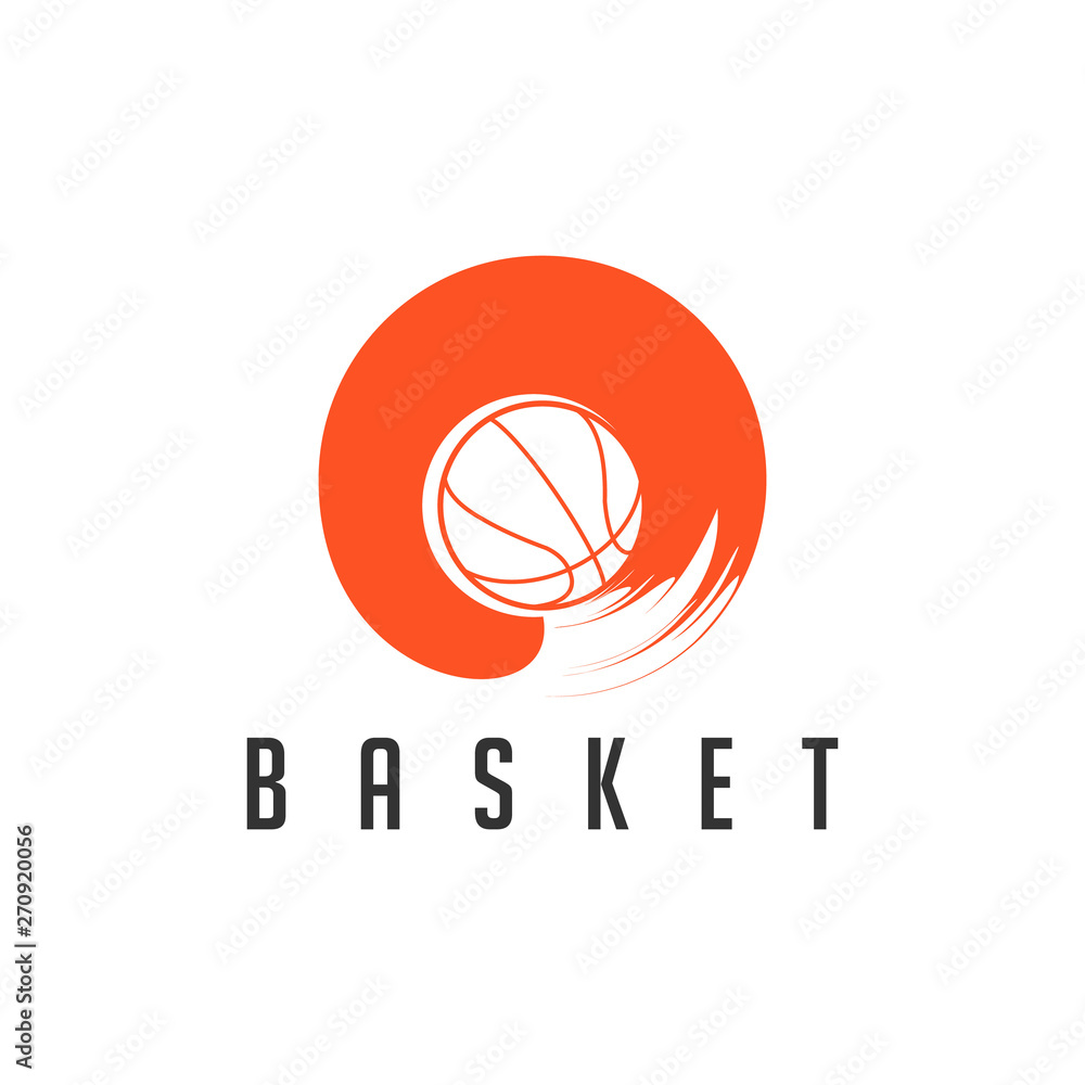 Picture of a basket ball, with abstract circles rotating around it.