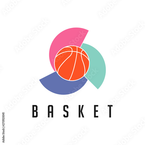 Picture of a basket ball, with three color shadows spinning around it.