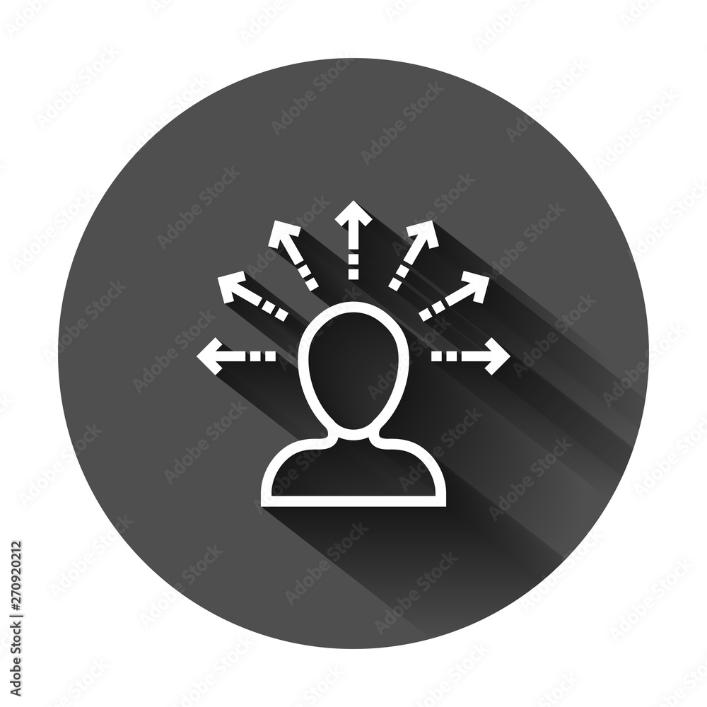 Mind awareness icon in flat style. Idea human vector illustration on black round background with long shadow. Customer brain business concept. Mind awareness icon in flat style. Idea human vector illustration on black round background with long shadow. Customer brain business concept.