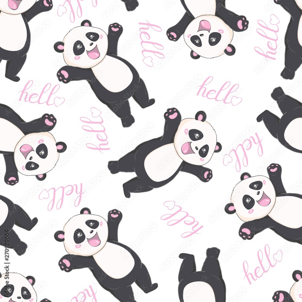 Fototapeta premium Cartoon Seamless Panda Pattern