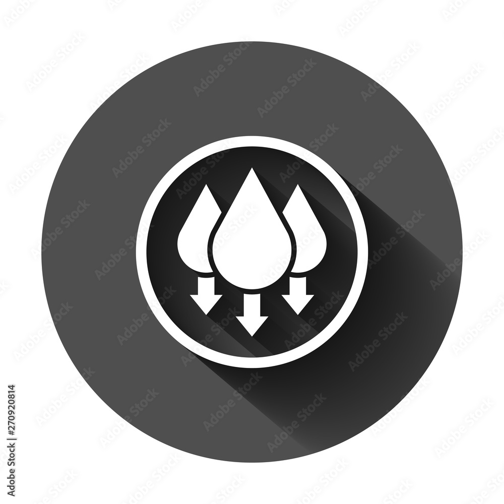 Humidity icon in flat style. Climate vector illustration on black round background with long shadow. Temperature forecast business concept. Humidity icon in flat style. Climate vector illustration on black round background with long shadow. Temperature forecast business concept.