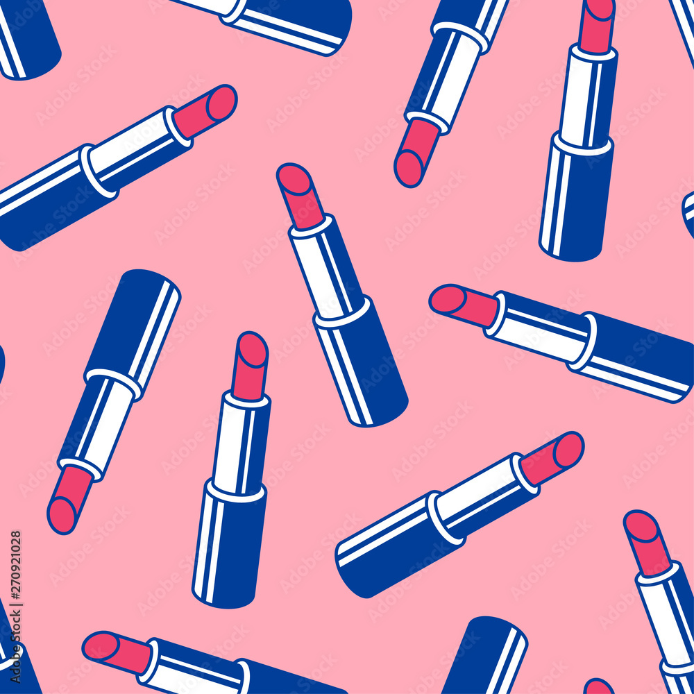 Obraz premium Fashionable seamless pattern, ornament of pink lipsticks.