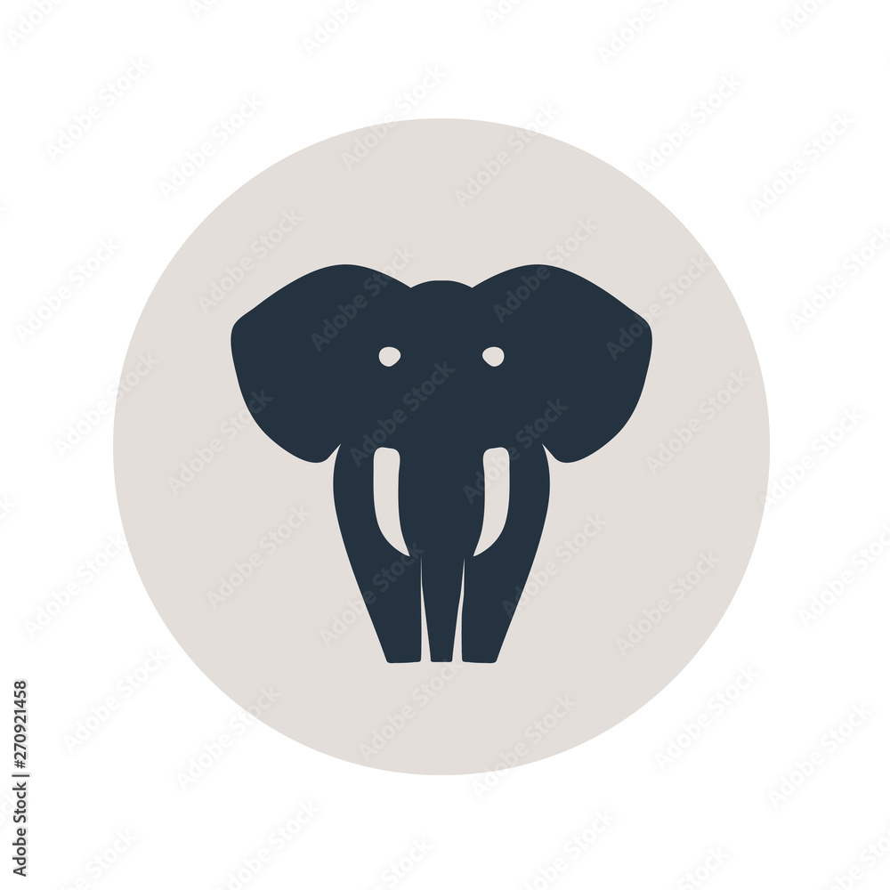 Fototapeta premium Icono plano silueta elefante en círculo color gris