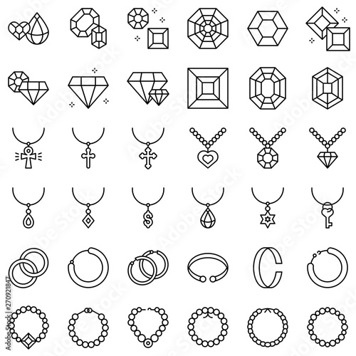 Accessories and Jewelry vector icon set, line style