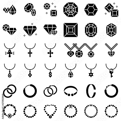 Accessories and Jewelry vector icon set, solid style