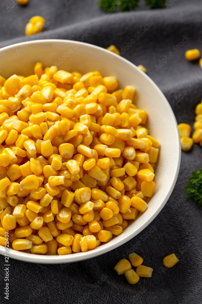 Sweet Corn in white bowl. Healthy food Sweet Corn in white bowl. Healthy food