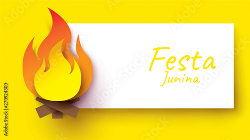 Festa Junina festival design on paper art and flat style with bonfire for banner or poster concept. - Vector
