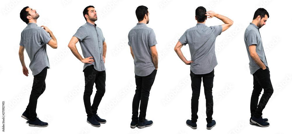 Set of Handsome man in back position, and lateral position - obrazy, fototapety, plakaty 