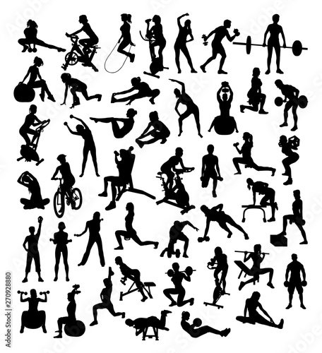 Fitness Gym and Weightlifting Silhouettes, art vector design