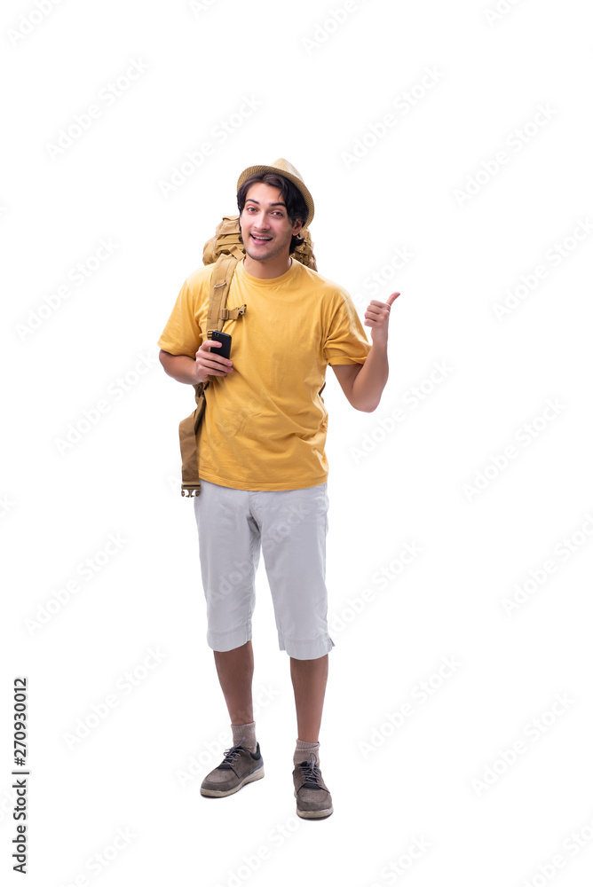 Young handsome tourist isolated on white Young handsome tourist isolated on white