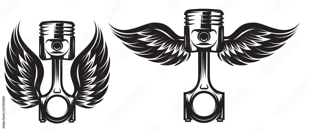 Vector set of monochrome patterns on a motorcycle theme with piston and wings Vector set of monochrome patterns on a motorcycle theme with piston and wings