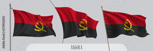 Set of Angola waving flag on isolated background vector illustration