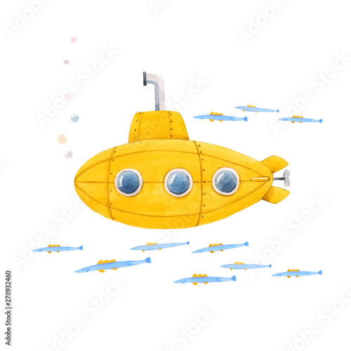 Photos Watercolor submarine illustration