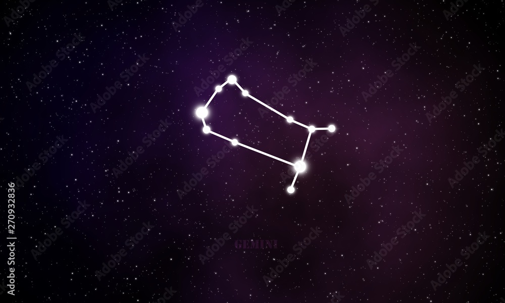 Gemini constellation astrological sign with the galaxy background
