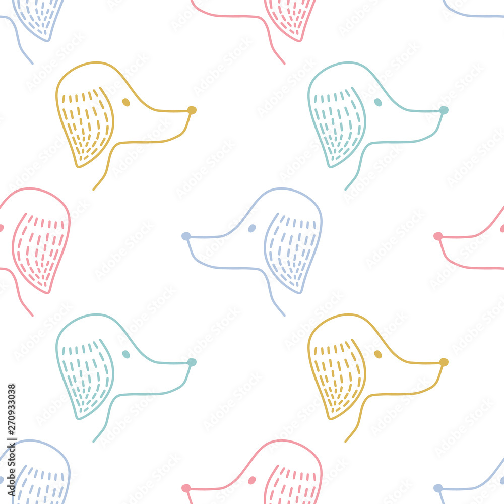 Naklejka premium Seamless pattern with hand drawn dog face. Childish texture for fabric, textile, vector fill. Vector background .