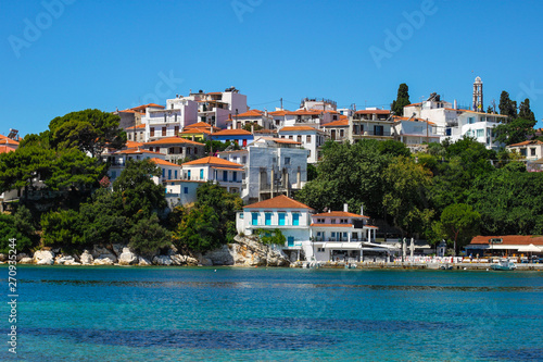 View of typical white architecture of Skiathos town in Skiathos island, Aegean sea, Greece © андрей горбунов