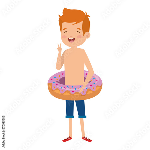 cute little boy with swimsuit and donut float