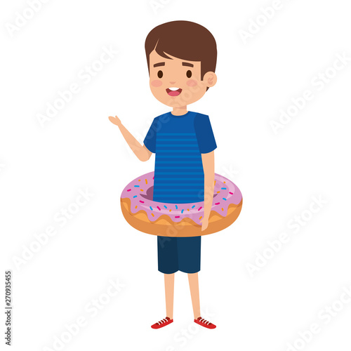 cute little boy with shirt and donut float