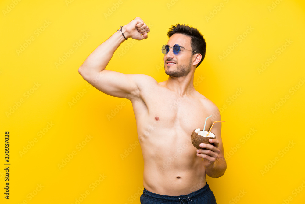 Handsome young man in summer clothes celebrating a victory Handsome young man in summer clothes celebrating a victory
