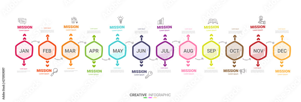 Year planner, 12 months, 1 year, Timeline infographics design vector and Presentation business can be used for Business concept with 12 options, steps or processes. Year planner, 12 months, 1 year, Timeline infographics design vector and Presentation business can be used for Business concept with 12 options, steps or processes.