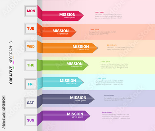 weekly planner, Timeline business for 7 day, Timeline infographics design vector and Presentation business can be used for Business concept with 7 options, steps or processes. 