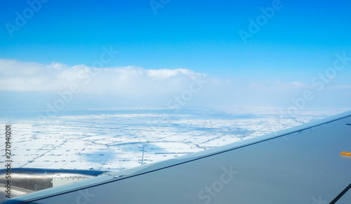 view from the airplane window, snow floor at japan