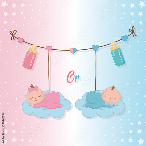 Baby shower of a girl and boy design © Stockgiu