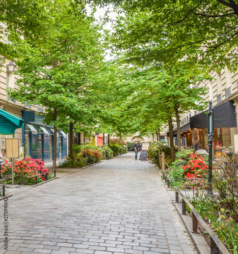 Fototapeta A quiet street with restaurants in the bohemian Marais district of Paris