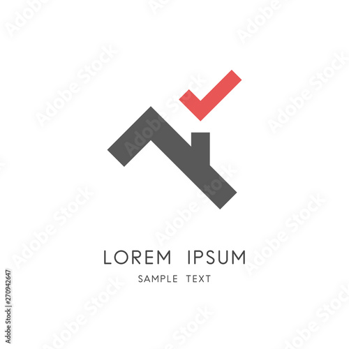 Roof check logo - house or home with chimney and checkmark or tick symbol. Real estate and realty vector icon.