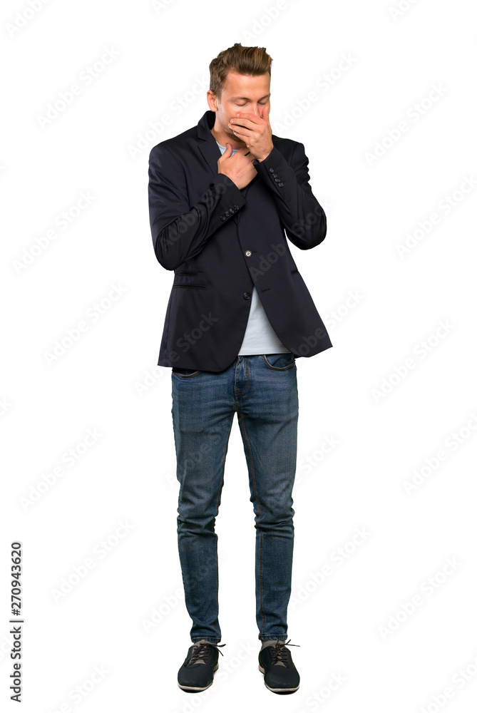 Blonde handsome man is suffering with cough and feeling bad Blonde handsome man is suffering with cough and feeling bad